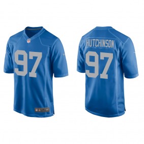 Men's Detroit Lions Aidan Hutchinson Blue 2022 NFL Draft Throwback Game Jersey