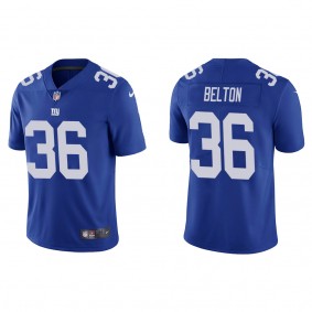 Men's New York Giants Dane Belton Blue 2022 NFL Draft Vapor Limited Jersey