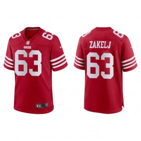 Men's San Francisco 49ers Nick Zakelj Scarlet 2022 NFL Draft Game Jersey