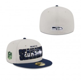 Men's Seattle Seahawks Stone College Navy 2023 NFL Draft On Stage 59FIFTY Fitted Hat