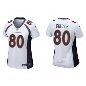 Women's Denver Broncos Greg Dulcich White 2022 NFL Draft Game Jersey