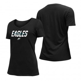 Women's Philadelphia Eagles New Era Black 2022 NFL Draft V-Neck T-Shirt