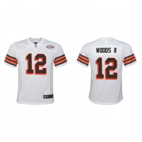 Youth Cleveland Browns Michael Woods II White 2022 NFL Draft 1946 Collection Game Jersey