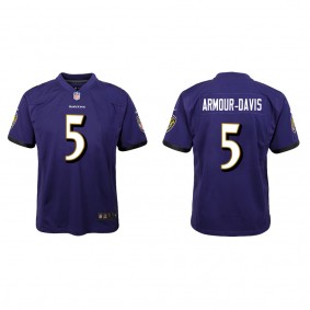Youth Baltimore Ravens Jalyn Armour-Davis Purple 2022 NFL Draft Game Jersey